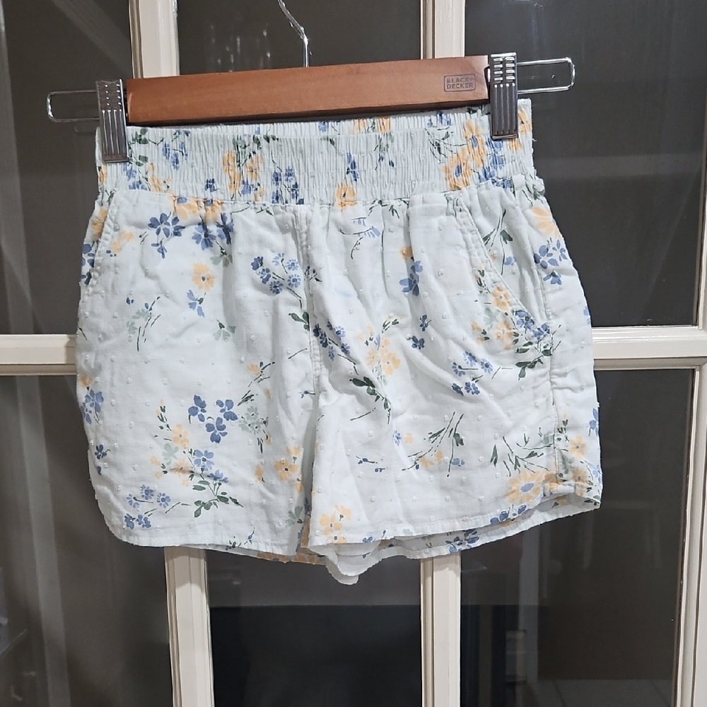 Abercrombie Kids High Waist Floral Shorts - White and Blue